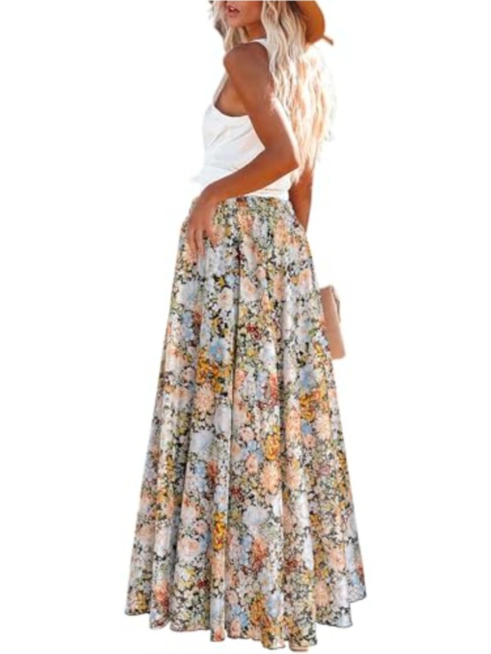 Afibi Women Floral Print Pleated Vintage Chiffon Long Maxi Skirt - Picture 3 of 3